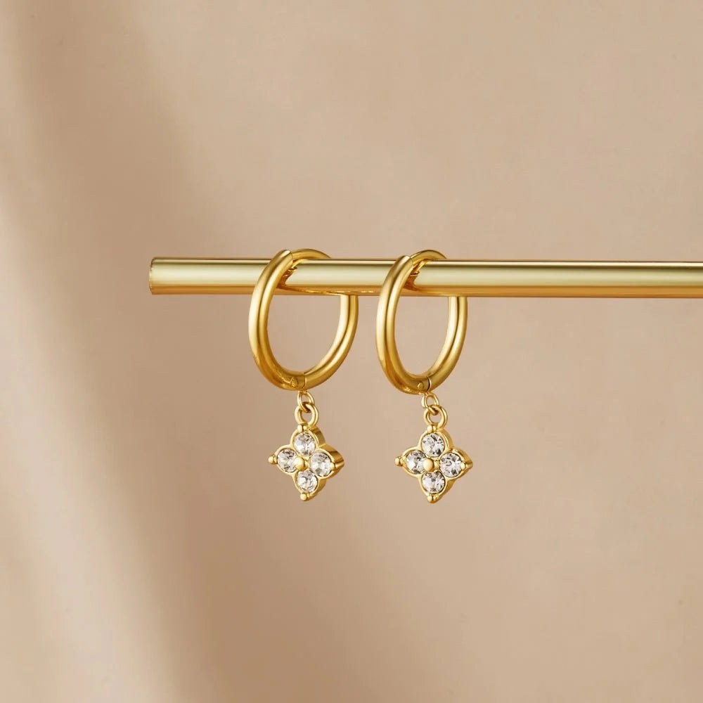 Crystal Four Leaf Clover Drop Earrings